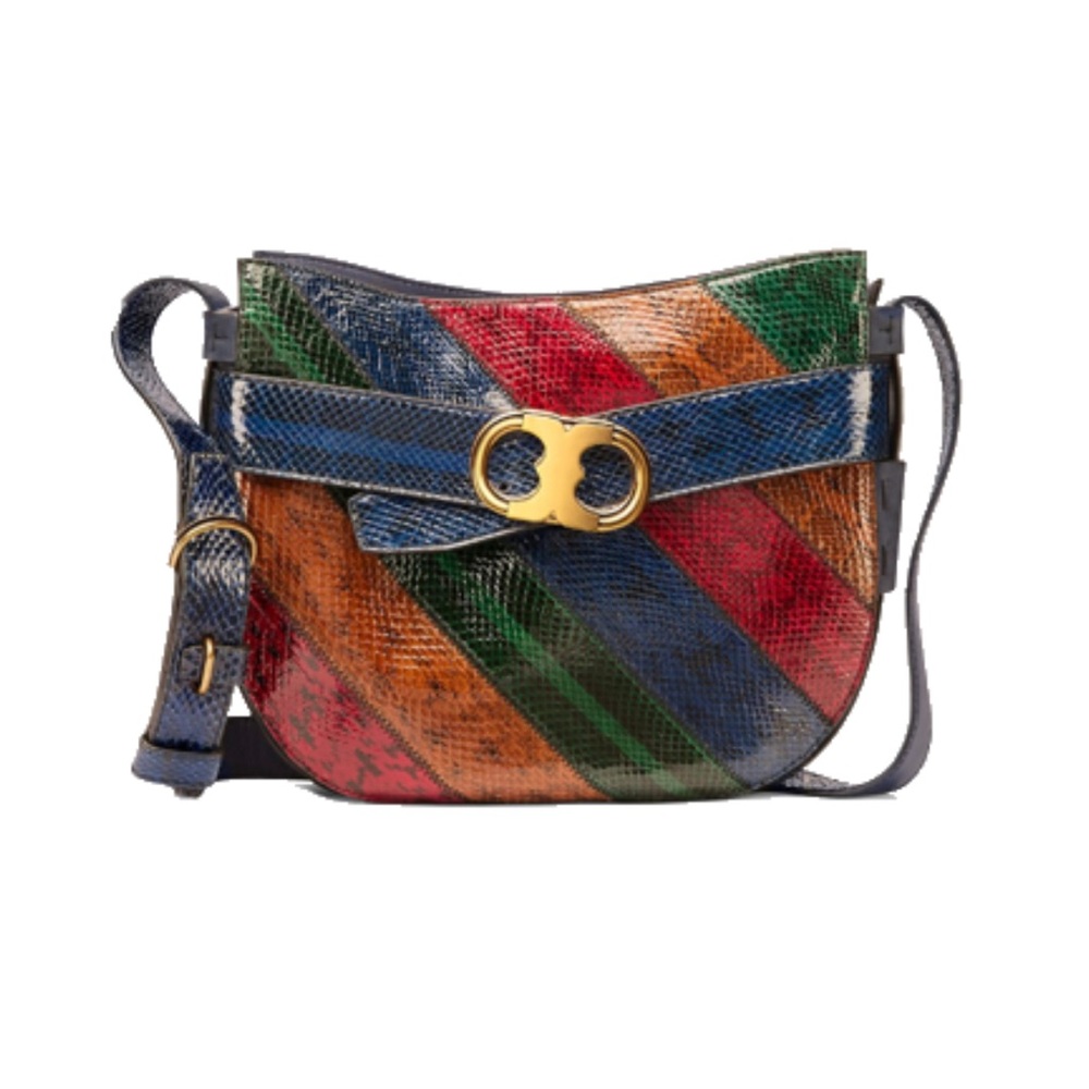 Tory Burch Gemini link snake multicolor cross-body suede back adjustable bag